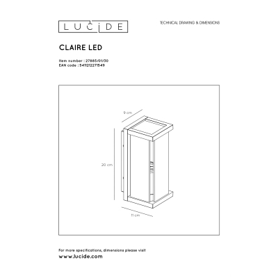 Kinkiet CLAIRE MINI 1xE27 IP54 Anthracite 27885/01/30 Lucide